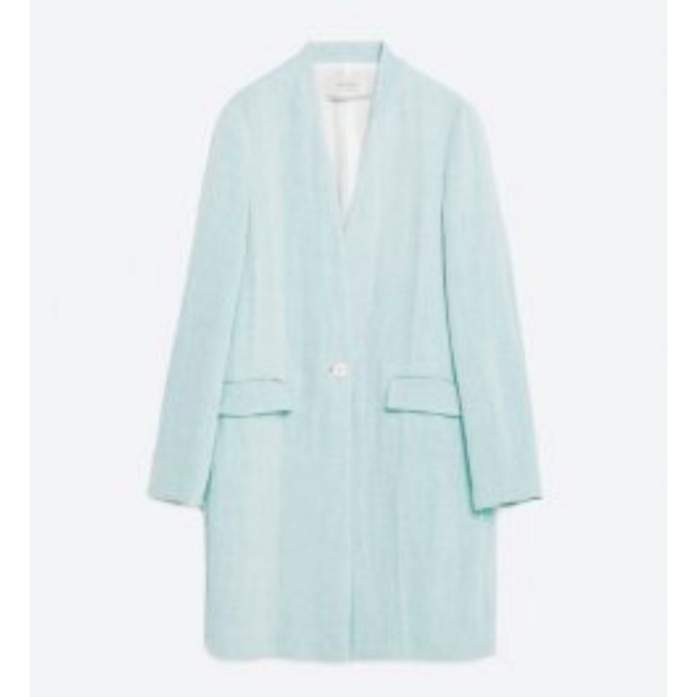 Zara Basic Outerwear Fall Blue Linen Pea Coat - image 4